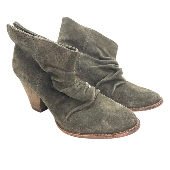 Splendid Womens Chunky Heel Slouchy Olive Leather Suede Ankle Booties sz 6.5 - Picture 1 of 16